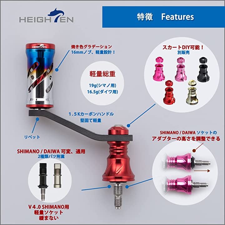 HEIGHTEN 120/110MM リール ハンドル 厚さ4MM 1.5K炭布 カーボン 24MM TPE製 ノブ搭載 シマノ(SHIMANO) ダイワ(DAIWA) アブ(ABU) 通用 ベイトリール 用 TPE SERIES (110MM,