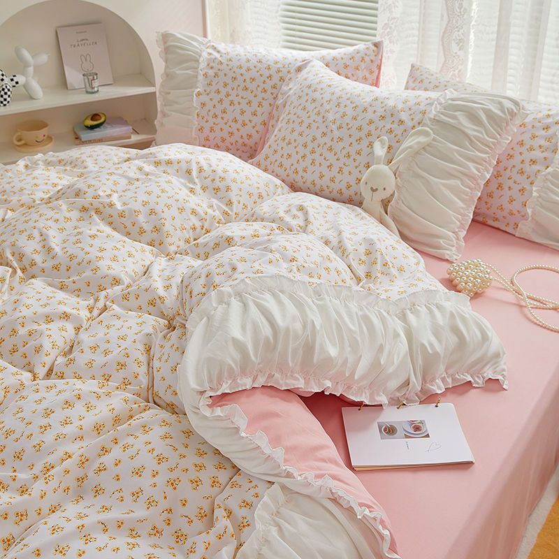 韓国式レース水洗綿シーツ4枚セットプリンセス風ベッドスカート小花布団カバー寮シーツ布団カバー敷きパッドかわいい布団カバー4点セット 韓国式レース水洗綿シーツ4枚セットプリンセス風ベッドスカート小花布団カバー寮シーツ布団カバー敷きパッドかわいい布団カバー4点セット