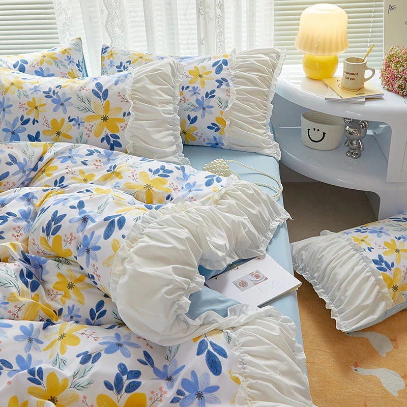韓国式レース水洗綿シーツ4枚セットプリンセス風ベッドスカート小花布団カバー寮シーツ布団カバー敷きパッドかわいい布団カバー4点セット 韓国式レース水洗綿シーツ4枚セットプリンセス風ベッドスカート小花布団カバー寮シーツ布団カバー敷きパッドかわいい布団カバー4点セット