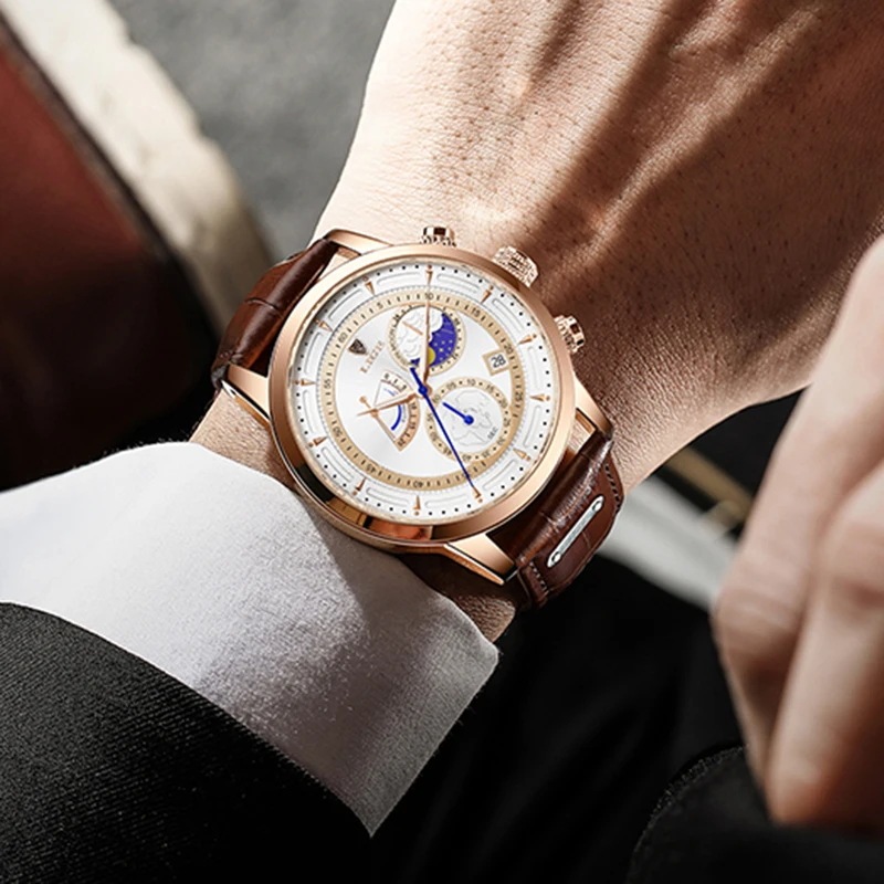 Lige-男性用レザーウォッチ,大型時計,ミリタリー,スポーツ,耐水性,クォーツ,ケース Lige-男性用レザーウォッチ,大型時計,ミリタリー,スポーツ,耐水性,クォーツ,ケース