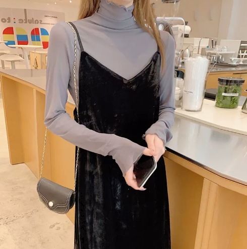 トップス 小さいサイズ モテアイテム シャツ 長袖 ハイネック スリム 細身 スマート フリル 薄手 無地 春 秋 10代 20代 30代 40代 レディース 女性用 OL 通勤 学生 通学 デート