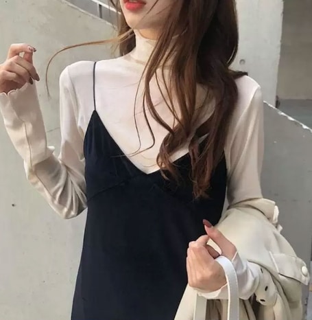 トップス 小さいサイズ モテアイテム シャツ 長袖 ハイネック スリム 細身 スマート フリル 薄手 無地 春 秋 10代 20代 30代 40代 レディース 女性用 OL 通勤 学生 通学 デート