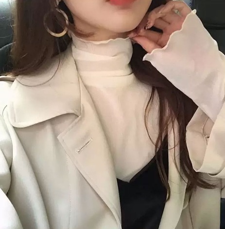 トップス 小さいサイズ モテアイテム シャツ 長袖 ハイネック スリム 細身 スマート フリル 薄手 無地 春 秋 10代 20代 30代 40代 レディース 女性用 OL 通勤 学生 通学 デート