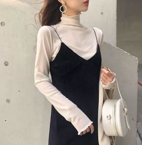 トップス 小さいサイズ モテアイテム シャツ 長袖 ハイネック スリム 細身 スマート フリル 薄手 無地 春 秋 10代 20代 30代 40代 レディース 女性用 OL 通勤 学生 通学 デート