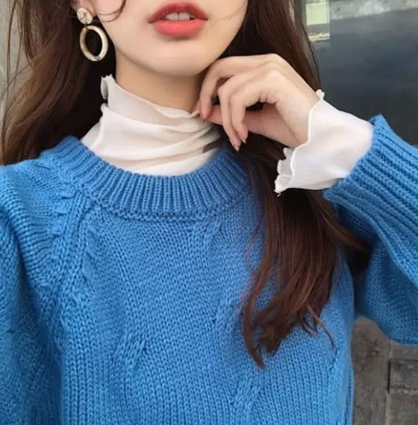 トップス 小さいサイズ モテアイテム シャツ 長袖 ハイネック スリム 細身 スマート フリル 薄手 無地 春 秋 10代 20代 30代 40代 レディース 女性用 OL 通勤 学生 通学 デート