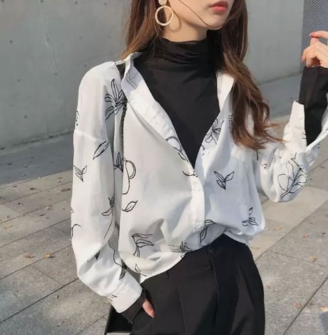 トップス 小さいサイズ モテアイテム シャツ 長袖 ハイネック スリム 細身 スマート フリル 薄手 無地 春 秋 10代 20代 30代 40代 レディース 女性用 OL 通勤 学生 通学 デート