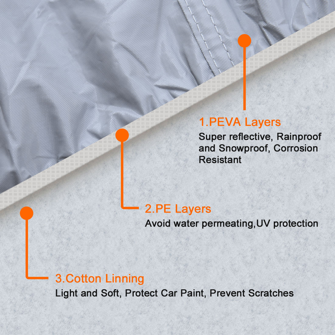 uxcell 車カバー カーカバー ボディーカバー 車用 防水防雪防塵 無料ストレージバッグ PEVA 570 x 190 x 160cm 3XXL+ シルバートーン