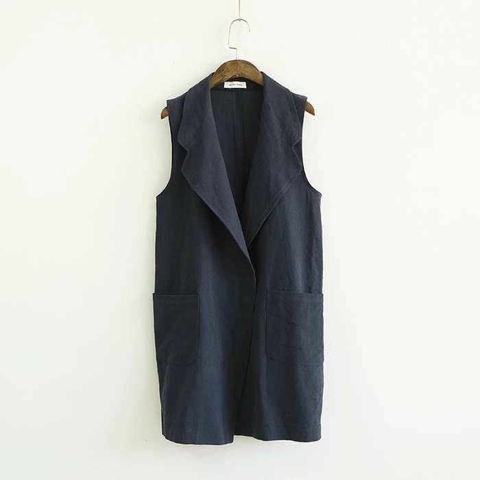 綿麻ジレ レディース 春夏 50代 ジレ ベスト ポケットある ロングジレ リネンベスト ノースリーブ コットンリネン トレンチベスト スーツベスト 無地 ジレンチ トップス ロングベスト 上品 春