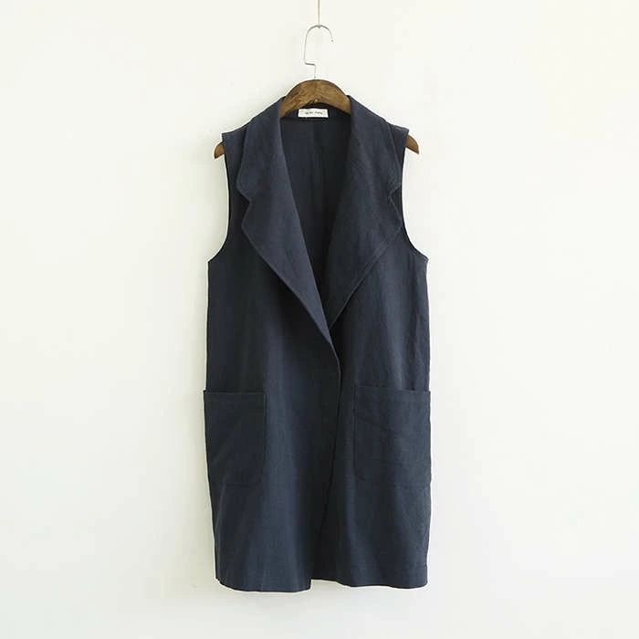 綿麻ジレ レディース 春夏 50代 ジレ ベスト ポケットある ロングジレ リネンベスト ノースリーブ コットンリネン トレンチベスト スーツベスト 無地 ジレンチ トップス ロングベスト 上品 春