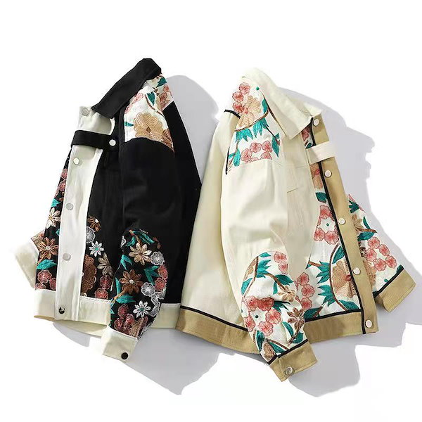 花柄刺繍ジャケット レディース チャイナ風スタジャン メンズ 春秋 男女兼用 スカジャン コート