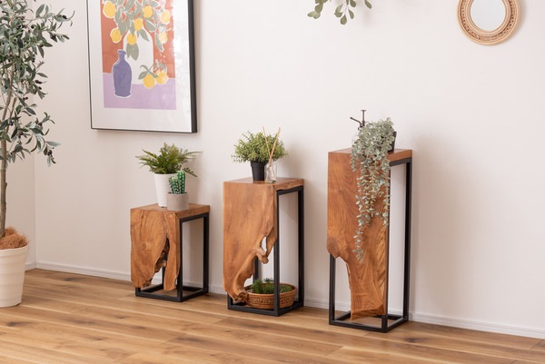 プランタースタンド JW-301BR スタンド 天然木 木製 スチール おしゃれ ブラウン サイドテーブル 花台 植物 四角 フラワースタンド シンプル モダン ヴィンテージ リビング ダイニング シ