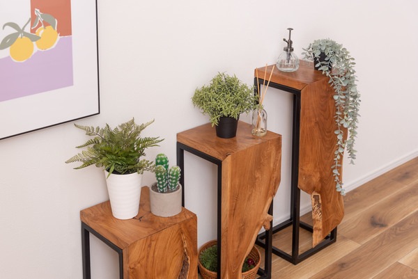 プランタースタンド JW-301BR スタンド 天然木 木製 スチール おしゃれ ブラウン サイドテーブル 花台 植物 四角 フラワースタンド シンプル モダン ヴィンテージ リビング ダイニング シ