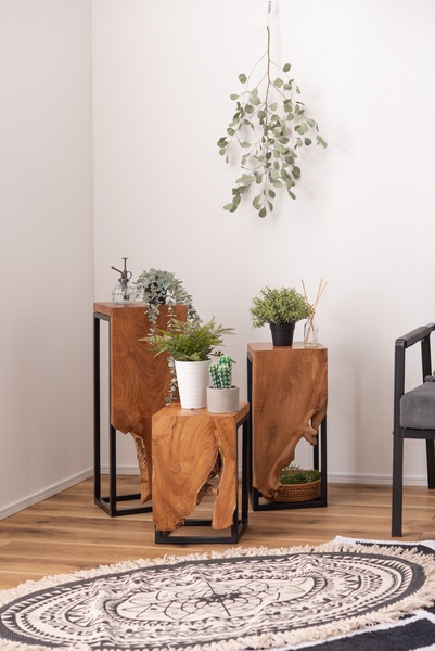 プランタースタンド JW-301BR スタンド 天然木 木製 スチール おしゃれ ブラウン サイドテーブル 花台 植物 四角 フラワースタンド シンプル モダン ヴィンテージ リビング ダイニング シ