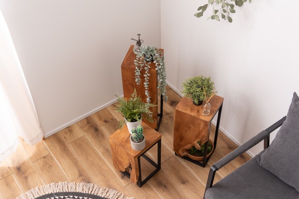 プランタースタンド JW-301BR スタンド 天然木 木製 スチール おしゃれ ブラウン サイドテーブル 花台 植物 四角 フラワースタンド シンプル モダン ヴィンテージ リビング ダイニング シ