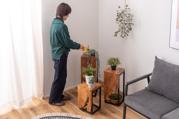 プランタースタンド JW-301BR スタンド 天然木 木製 スチール おしゃれ ブラウン サイドテーブル 花台 植物 四角 フラワースタンド シンプル モダン ヴィンテージ リビング ダイニング シ