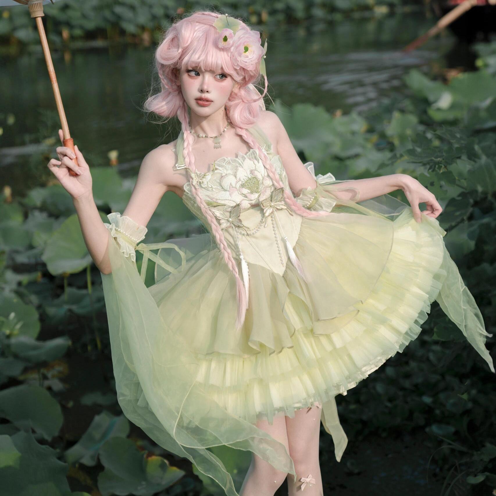 コスプレドレスロリータスカートワンピースグリーンバレエロリータドレススモールスイートアメリカンライトローサマー コスプレドレスロリータスカートワンピースグリーンバレエロリータドレススモールスイートアメリカンライトローサマー