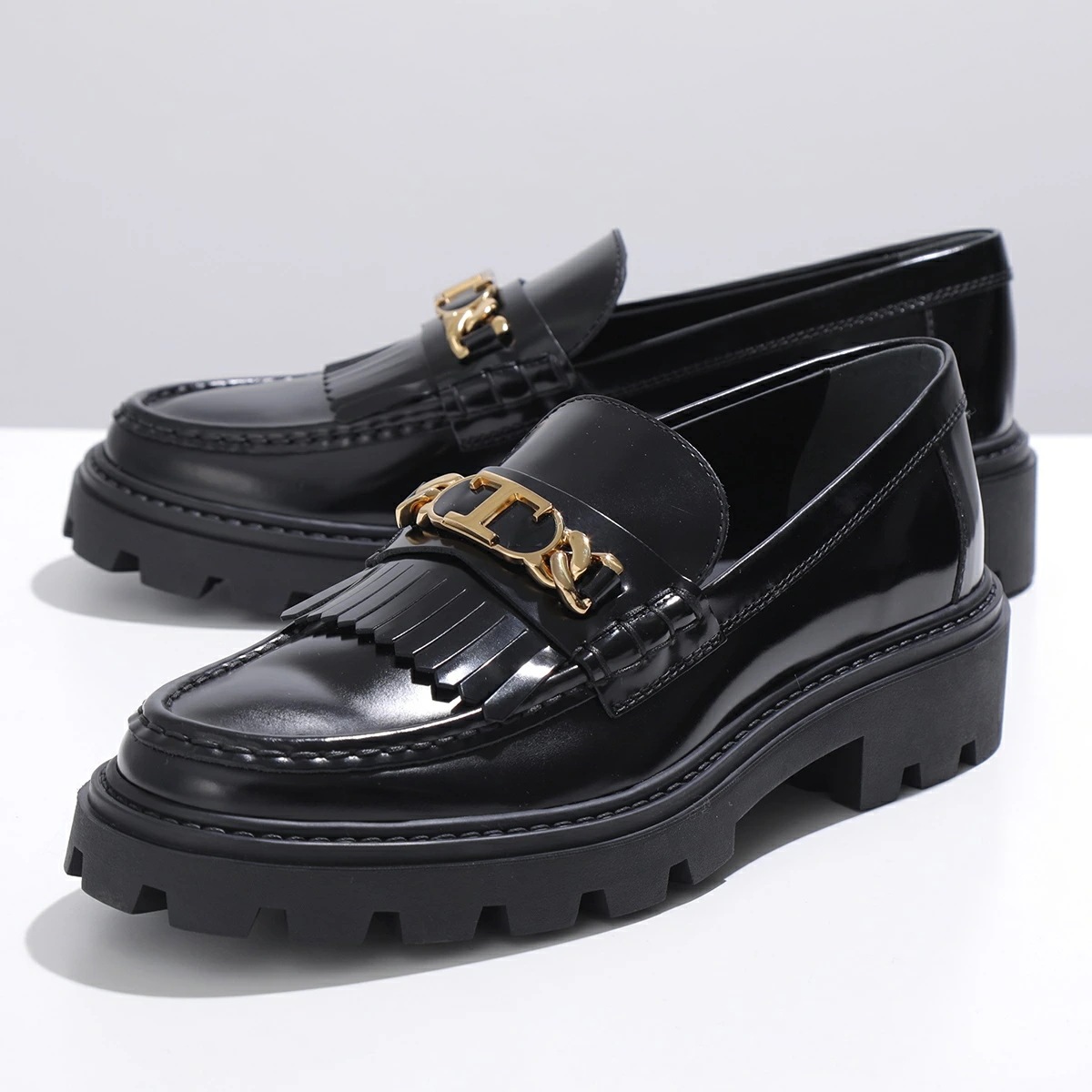 TODS トッズ ローファー XXW08J0GF80SHA レディース Tチェーン メタル フリンジ レザーシューズ チャンキーソール ラバーソール 靴 カラー