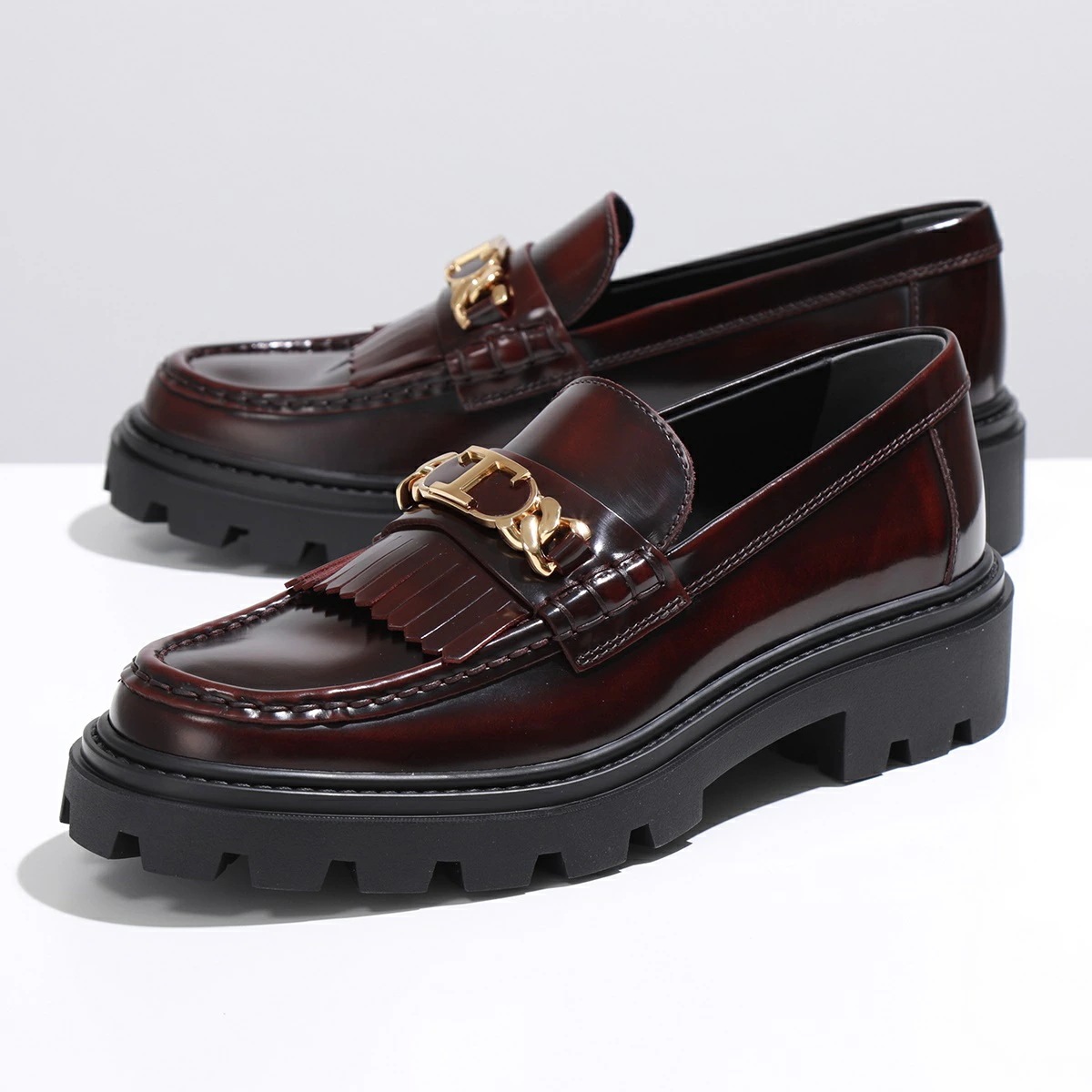 TODS トッズ ローファー XXW08J0GF80SHA レディース Tチェーン メタル フリンジ レザーシューズ チャンキーソール ラバーソール 靴 カラー