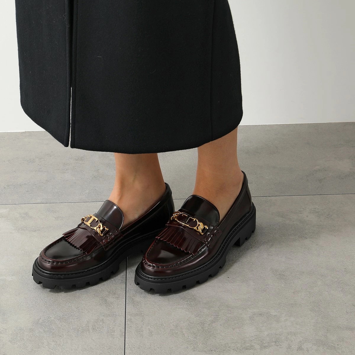 TODS トッズ ローファー XXW08J0GF80SHA レディース Tチェーン メタル フリンジ レザーシューズ チャンキーソール ラバーソール 靴 カラー