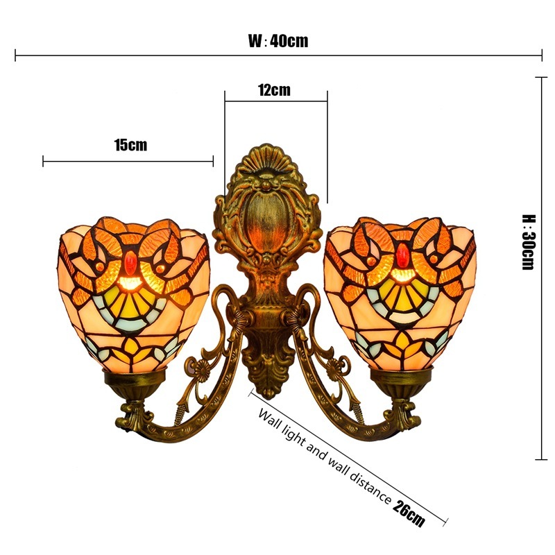 廊下の双頭壁灯アメリカンクリエイティブバロックステンドグラスバーレストラン瑠璃灯 廊下の双頭壁灯アメリカンクリエイティブバロックステンドグラスバーレストラン瑠璃灯