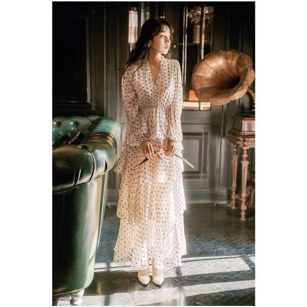 おしゃれパーティードレス ワンピドレス ドレスワンピース カジュアルドレス ロング 水玉 ティアード ケーキスカート フリル 個性的 おしゃれパーティードレス ワンピドレス ドレスワンピース カジュアルドレス ロング 水玉 ティアード ケーキスカート フリル 個性的