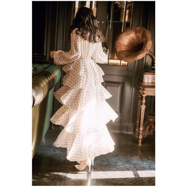 おしゃれパーティードレス ワンピドレス ドレスワンピース カジュアルドレス ロング 水玉 ティアード ケーキスカート フリル 個性的 おしゃれパーティードレス ワンピドレス ドレスワンピース カジュアルドレス ロング 水玉 ティアード ケーキスカート フリル 個性的