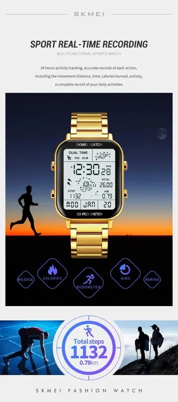 Skmeiバックライトディスプレイスポーツ歩数計デジタル時計メンズストップウォッチカウントダウン腕時計カレンダーカロリー計算時計 Skmeiバックライトディスプレイスポーツ歩数計デジタル時計メンズストップウォッチカウントダウン腕時計カレンダーカロリー計算時計