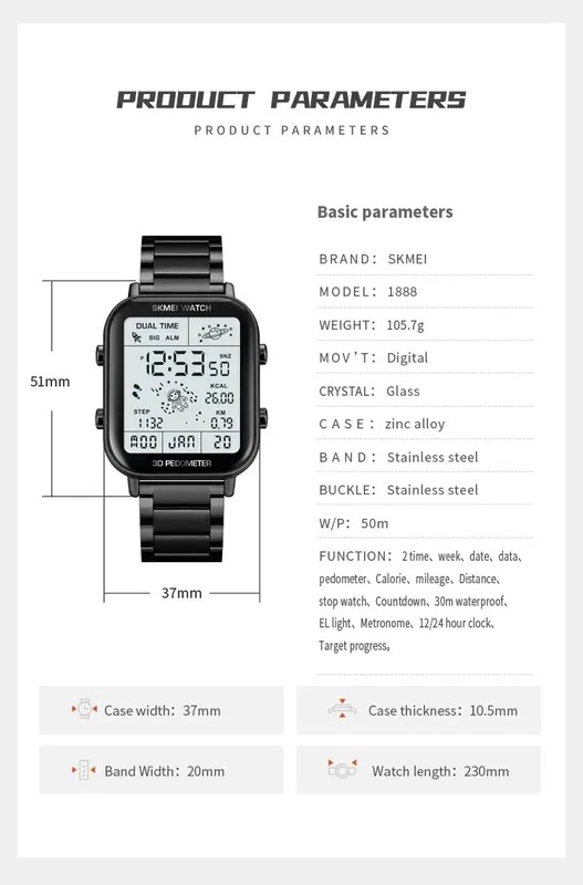Skmeiバックライトディスプレイスポーツ歩数計デジタル時計メンズストップウォッチカウントダウン腕時計カレンダーカロリー計算時計 Skmeiバックライトディスプレイスポーツ歩数計デジタル時計メンズストップウォッチカウントダウン腕時計カレンダーカロリー計算時計