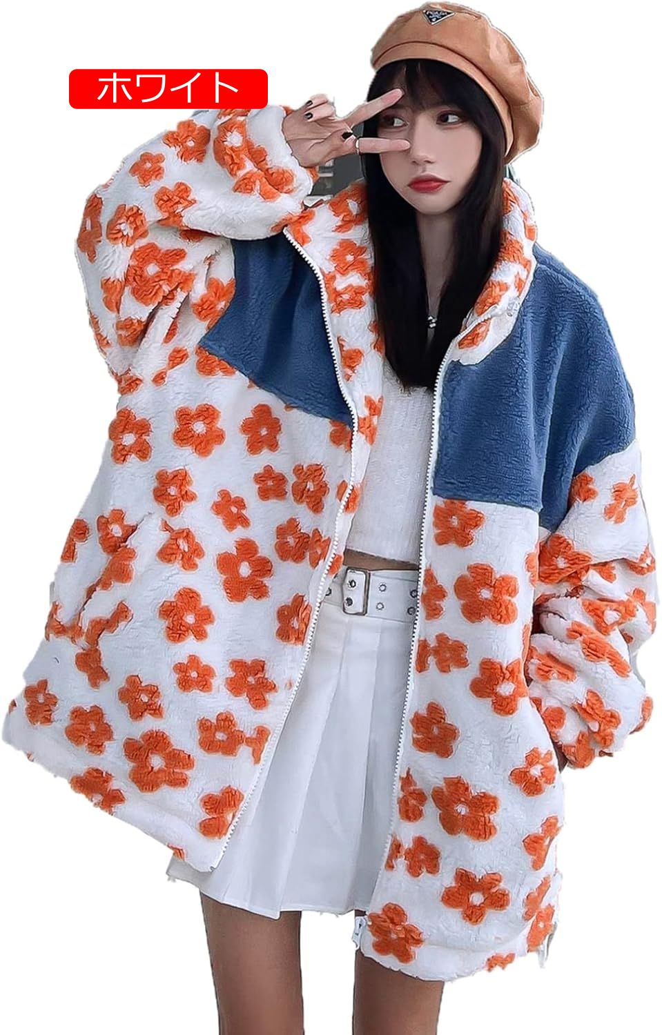すリースジャケット ボアコート ジャンパー 花柄 フルジップ レディース メンズ ペア服 秋冬服 アウター 韓国風 ファッション カジュアル 中綿 アウター パーカー ウインドブレーカー ピ