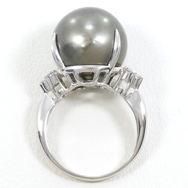 PT900 プラチナ リング 14号 パール(真珠) 約15mm ダイヤ 0.18 中古 PT900 プラチナ リング 14号 パール(真珠) 約15mm ダイヤ 0.18 中古