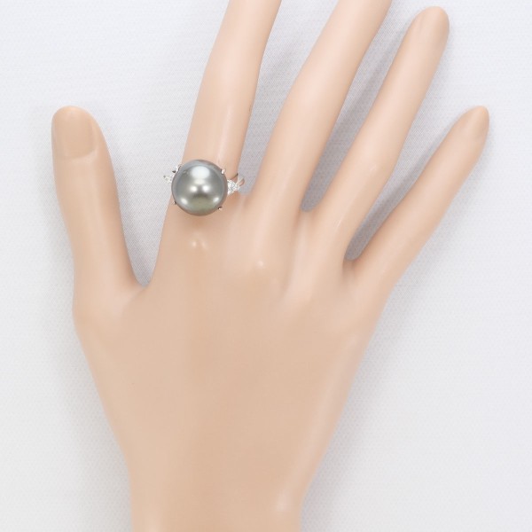 PT900 プラチナ リング 14号 パール(真珠) 約15mm ダイヤ 0.18 中古 PT900 プラチナ リング 14号 パール(真珠) 約15mm ダイヤ 0.18 中古