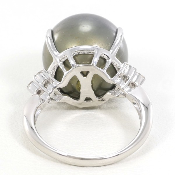 PT900 プラチナ リング 14号 パール(真珠) 約15mm ダイヤ 0.18 中古 PT900 プラチナ リング 14号 パール(真珠) 約15mm ダイヤ 0.18 中古