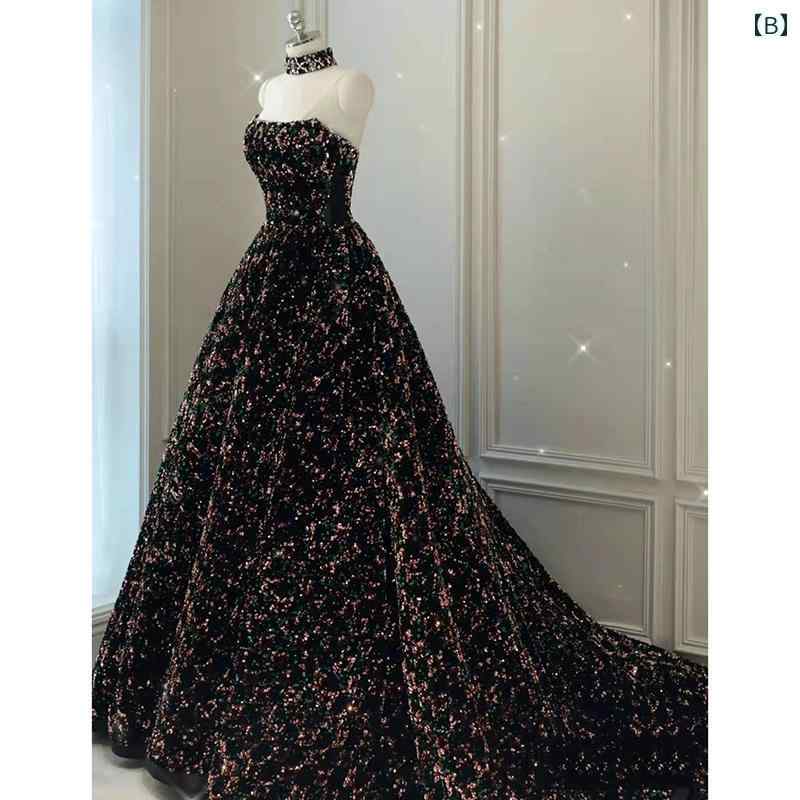 ドレス　パーティー　レディース チューブ トップ イブニングドレス ハイエンド スパンコール ホスト パーティー ソロ 芸術 試験 パフォーマンス 服 トレーリング スカート 女性 感