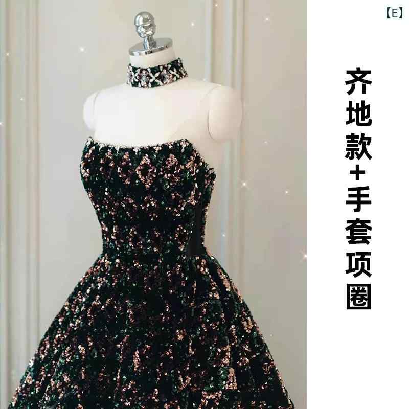 ドレス　パーティー　レディース チューブ トップ イブニングドレス ハイエンド スパンコール ホスト パーティー ソロ 芸術 試験 パフォーマンス 服 トレーリング スカート 女性 感