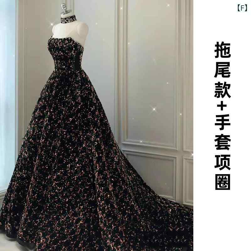 ドレス　パーティー　レディース チューブ トップ イブニングドレス ハイエンド スパンコール ホスト パーティー ソロ 芸術 試験 パフォーマンス 服 トレーリング スカート 女性 感