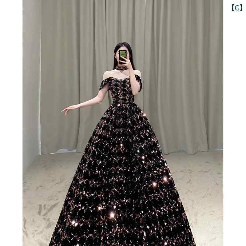 ドレス　パーティー　レディース チューブ トップ イブニングドレス ハイエンド スパンコール ホスト パーティー ソロ 芸術 試験 パフォーマンス 服 トレーリング スカート 女性 感