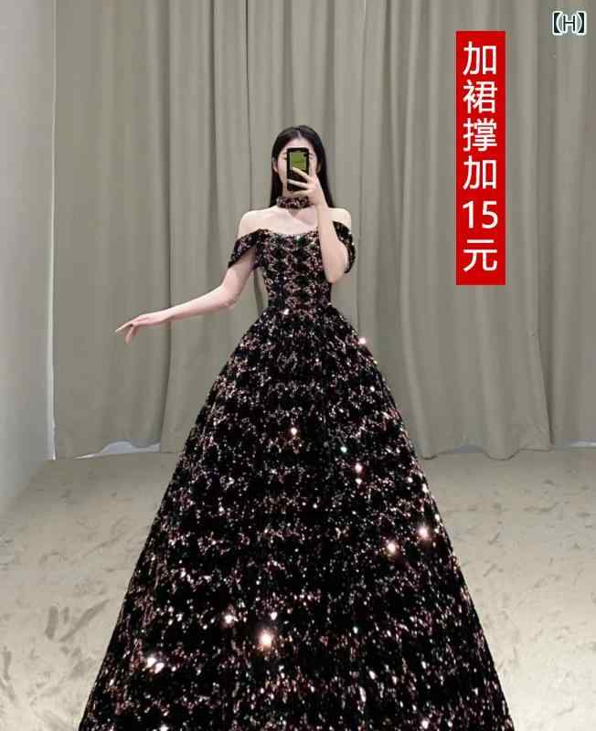 ドレス　パーティー　レディース チューブ トップ イブニングドレス ハイエンド スパンコール ホスト パーティー ソロ 芸術 試験 パフォーマンス 服 トレーリング スカート 女性 感