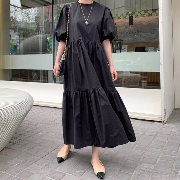 レディース ワンピース ドレス ロング パフスリーブ ラウンドネック ワイド フレア Aライン プリーツステッチ ギャザー 綿 大人可愛い シンプル 上品 エレガント 清潔感 オフィスカジュアル レディース ワンピース ドレス ロング パフスリーブ ラウンドネック ワイド フレア Aライン プリーツステッチ ギャザー 綿 大人可愛い シンプル 上品 エレガント 清潔感 オフィスカジュアル