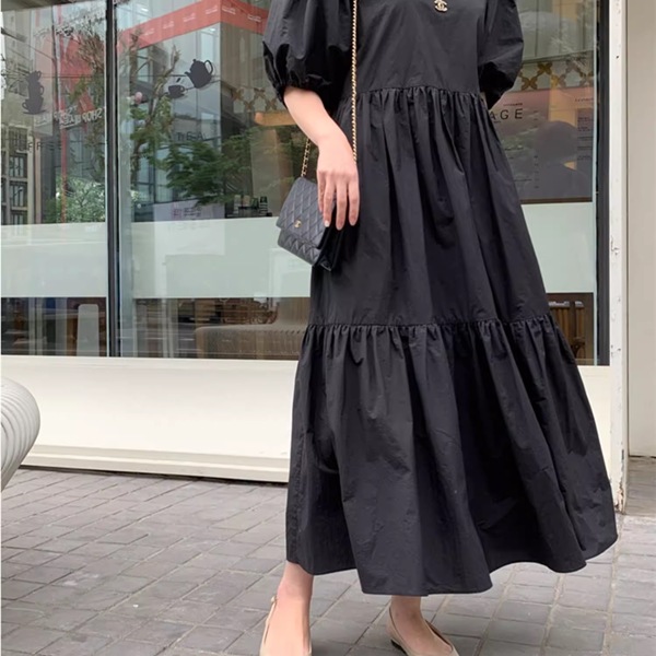 レディース ワンピース ドレス ロング パフスリーブ ラウンドネック ワイド フレア Aライン プリーツステッチ ギャザー 綿 大人可愛い シンプル 上品 エレガント 清潔感 オフィスカジュアル レディース ワンピース ドレス ロング パフスリーブ ラウンドネック ワイド フレア Aライン プリーツステッチ ギャザー 綿 大人可愛い シンプル 上品 エレガント 清潔感 オフィスカジュアル