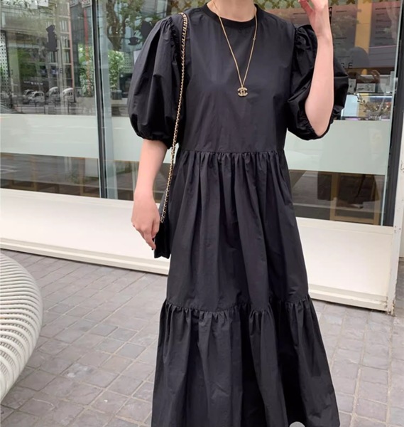 レディース ワンピース ドレス ロング パフスリーブ ラウンドネック ワイド フレア Aライン プリーツステッチ ギャザー 綿 大人可愛い シンプル 上品 エレガント 清潔感 オフィスカジュアル レディース ワンピース ドレス ロング パフスリーブ ラウンドネック ワイド フレア Aライン プリーツステッチ ギャザー 綿 大人可愛い シンプル 上品 エレガント 清潔感 オフィスカジュアル