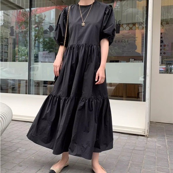 レディース ワンピース ドレス ロング パフスリーブ ラウンドネック ワイド フレア Aライン プリーツステッチ ギャザー 綿 大人可愛い シンプル 上品 エレガント 清潔感 オフィスカジュアル レディース ワンピース ドレス ロング パフスリーブ ラウンドネック ワイド フレア Aライン プリーツステッチ ギャザー 綿 大人可愛い シンプル 上品 エレガント 清潔感 オフィスカジュアル