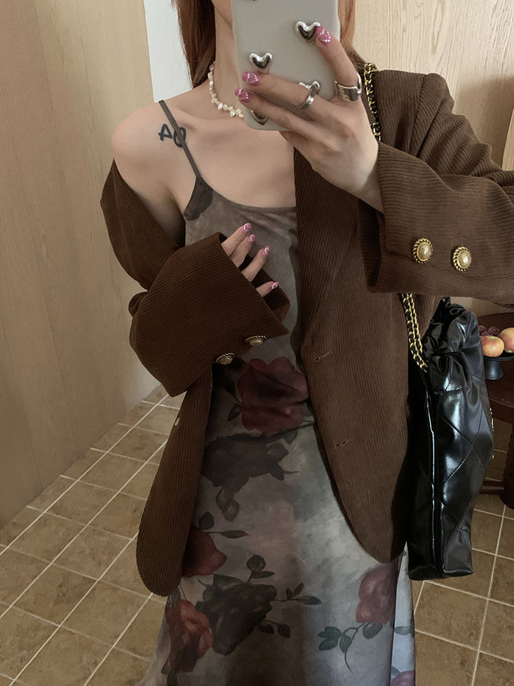 24 スーツ ジャケット メイラードコーデュロイ長袖ブレザー女性早新作小柄レトロ気質着やせスーツ スーツ 24 スーツ ジャケット メイラードコーデュロイ長袖ブレザー女性早新作小柄レトロ気質着やせスーツ スーツ