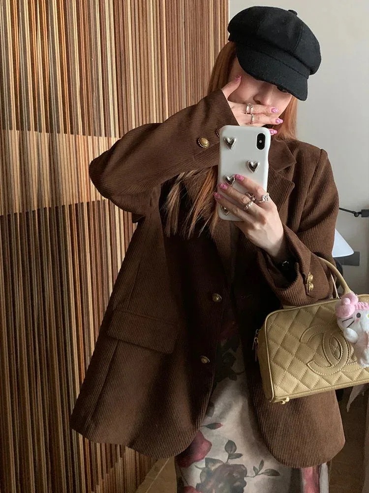 24 スーツ ジャケット メイラードコーデュロイ長袖ブレザー女性早新作小柄レトロ気質着やせスーツ スーツ 24 スーツ ジャケット メイラードコーデュロイ長袖ブレザー女性早新作小柄レトロ気質着やせスーツ スーツ