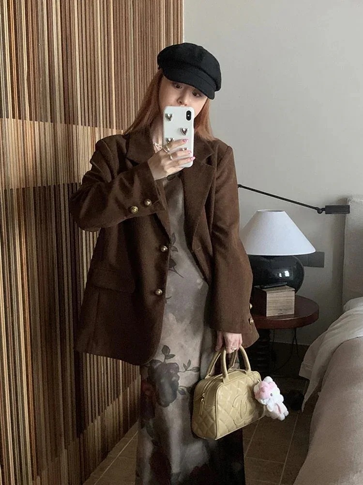 24 スーツ ジャケット メイラードコーデュロイ長袖ブレザー女性早新作小柄レトロ気質着やせスーツ スーツ 24 スーツ ジャケット メイラードコーデュロイ長袖ブレザー女性早新作小柄レトロ気質着やせスーツ スーツ