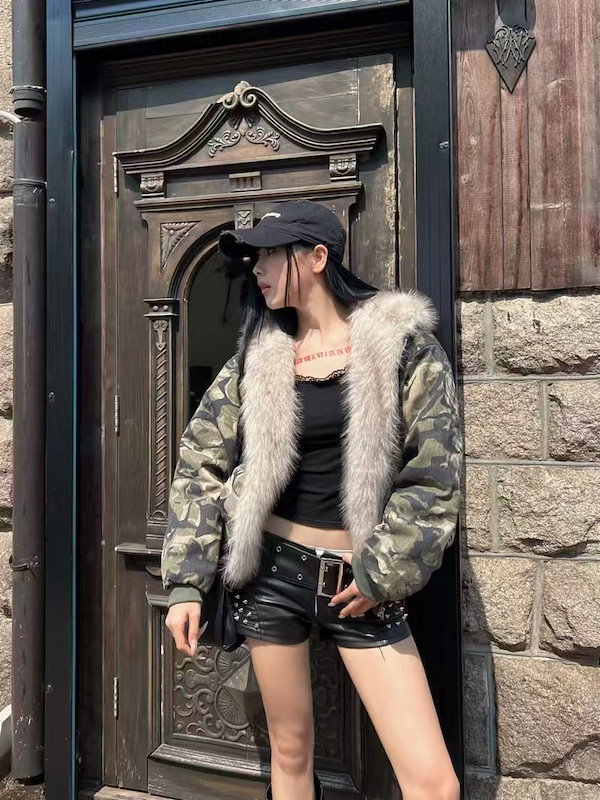 ファーダウン 迷彩 y2k キルティング ファー Qoo10] 【当日出荷】[y2k/フィットミーチム/