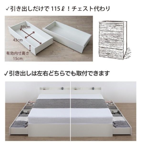 組立設置付 ダブルベッド 布団カバー4点 ( 掛 枕 ボックス ) ゾーンコイルマットレスセット 引き出し 収納 宮棚 コンセント マットセット