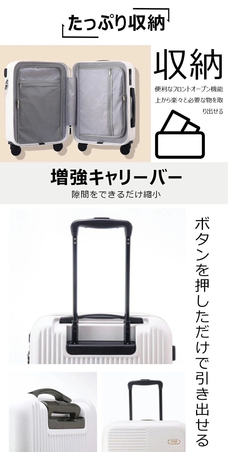 【即納】スーツケース フロントオープン フロントハーフオープン 前ポケット USBポート付き 軽量 キャリーバッグ キャリーケース ソフト 小型 ツインキャスター