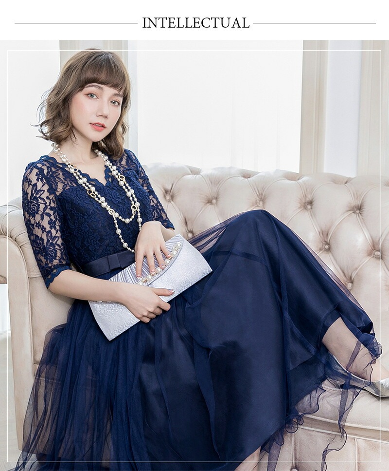 パーティードレス ワンピース 結婚式 レース チュール ロングワンピース Vネック おしゃれ ウエスト リボン 小顔 ゲスト パーティードレス ワンピース 結婚式 レース チュール ロング