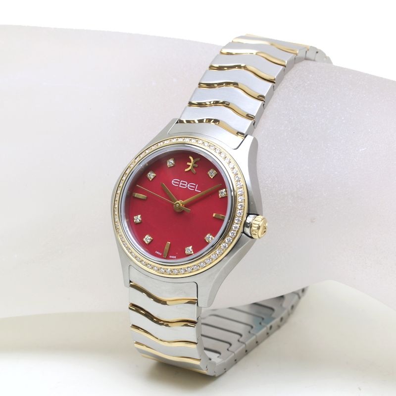 クラシックウェーブ 1216553 ベゼルダイヤ 8Pダイヤ【2022年購入/電池交換済】K18YG イエローゴールド xステンレススチール レディース /39903【中古】【腕時計】