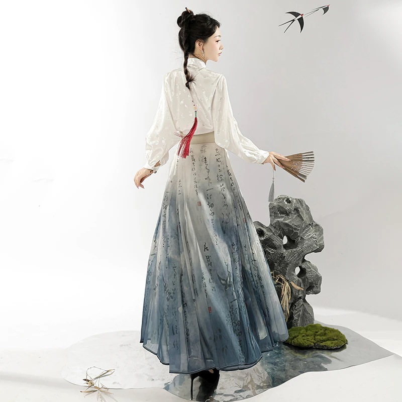 【フルセット】デザイン蘇渓亭馬面スカート改良明製cos服新韓国清冷書道プリント女 【フルセット】デザイン蘇渓亭馬面スカート改良明製cos服新韓国清冷書道プリント女